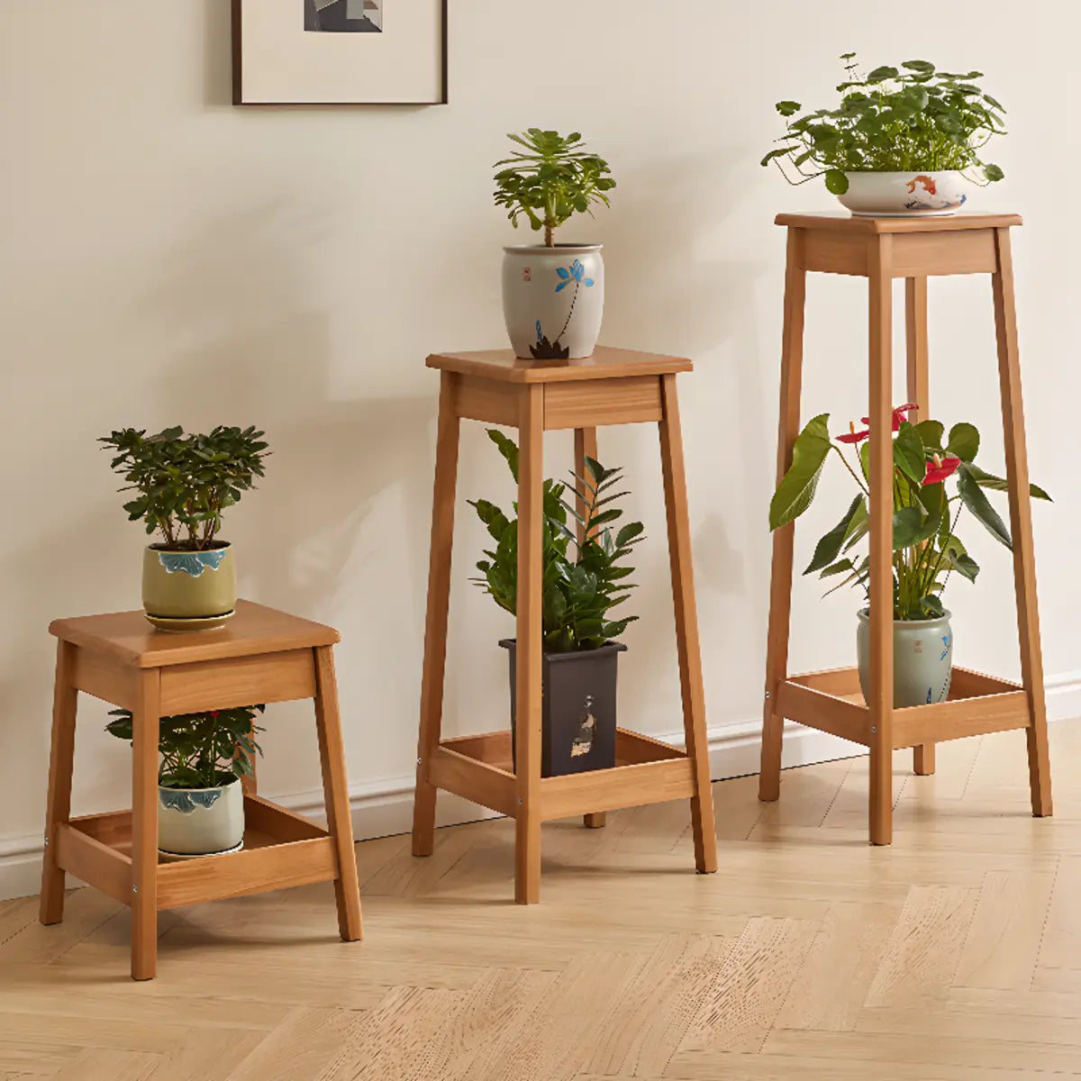 Cherry Square 2 Tiers Rubberwood Indoor Plant Stand Image - 4