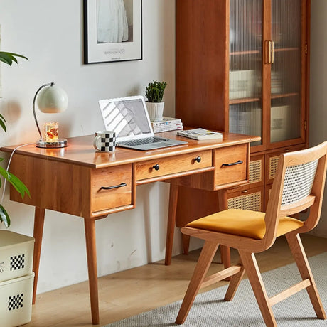 Cherry Wood Drawers Butcher Block Desk Writing Desk Image - 1