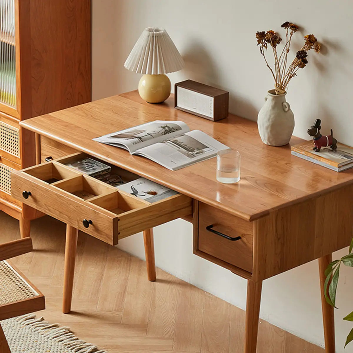 Cherry Wood Drawers Butcher Block Desk Writing Desk Image - 8