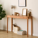 Cherry Wood Rectangular Console Table with Drawers Image - 1