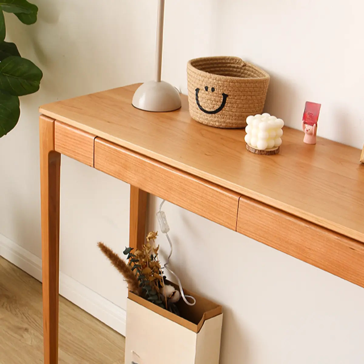 Cherry Wood Rectangular Console Table with Drawers Image - 16