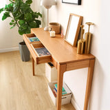 Cherry Wood Rectangular Console Table with Drawers Image - 6