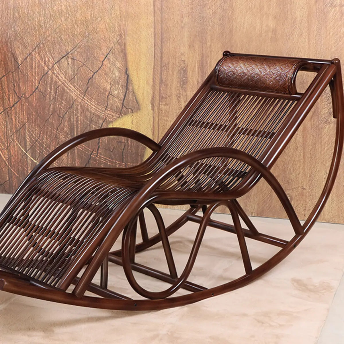 Chestnut Wicker Rattan Track Arms Rocking Chair Image - 1