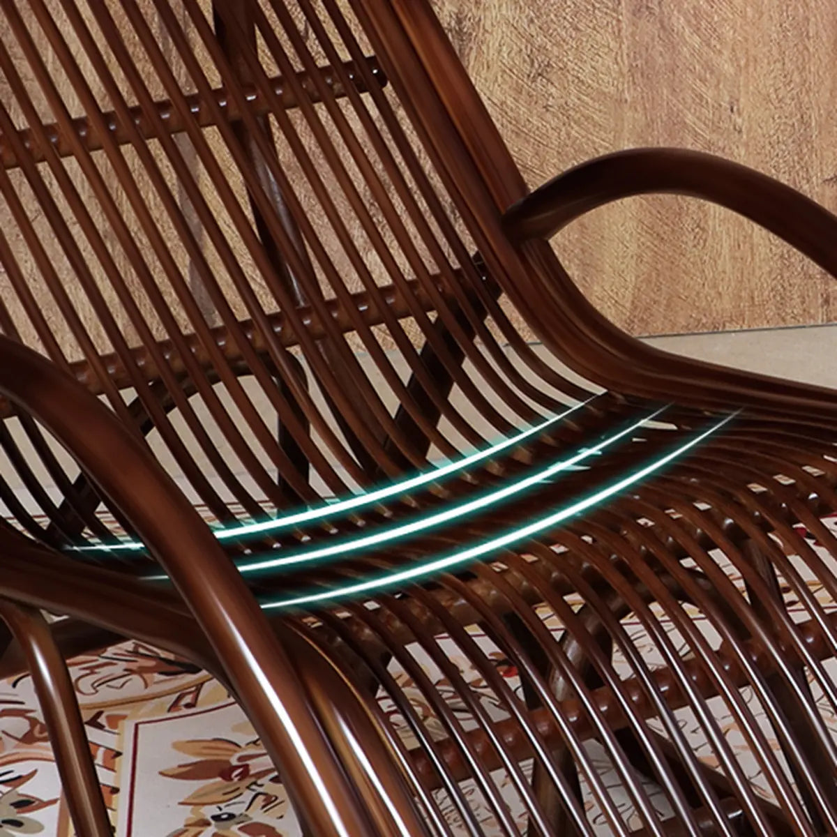 Chestnut Wicker Rattan Track Arms Rocking Chair Image - 10