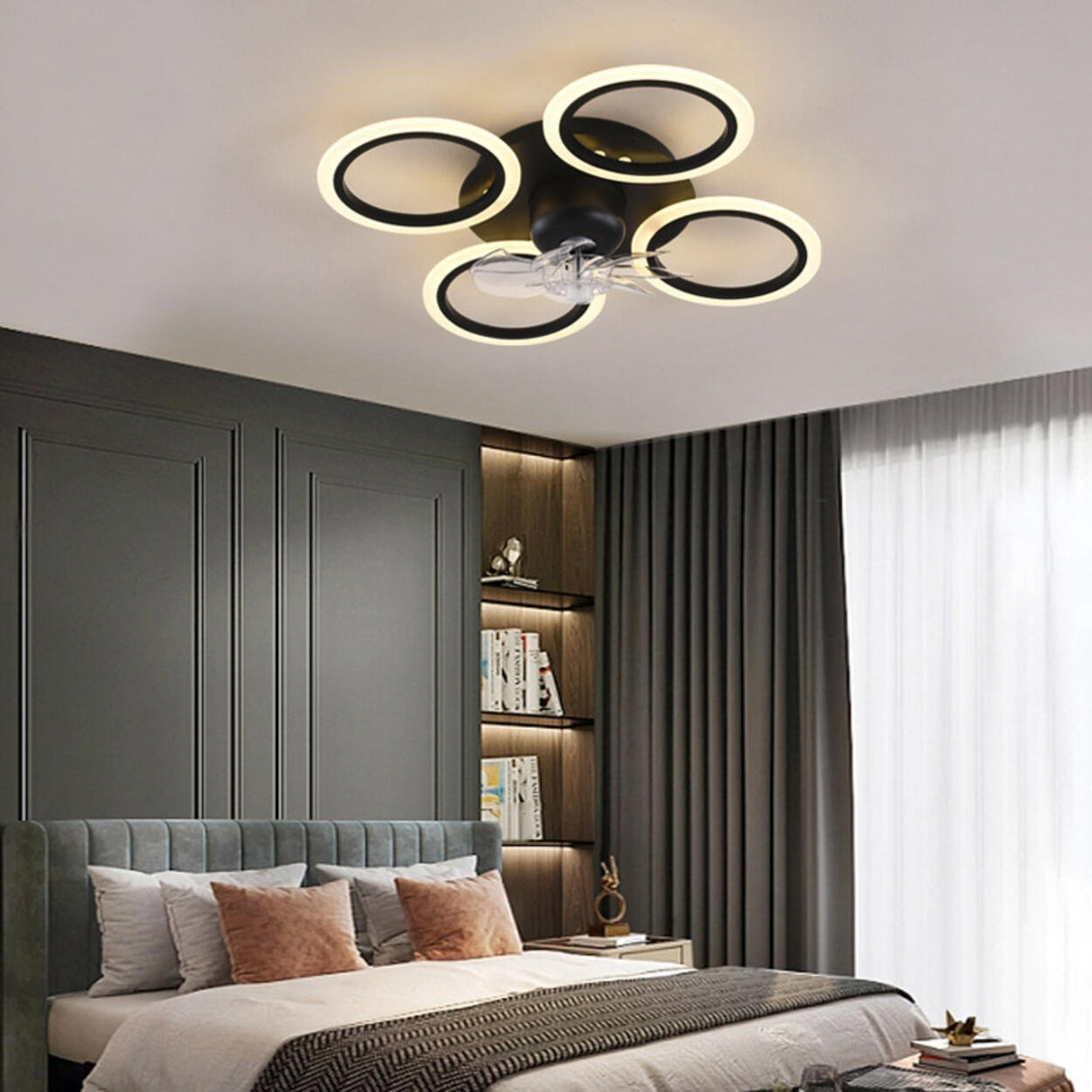 Chic 4 Rings Remote Dimmable Modern Ceiling Fan Light Image - 4