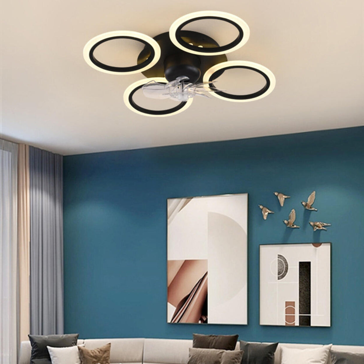 Chic 4 Rings Remote Dimmable Modern Ceiling Fan Light Image - 5