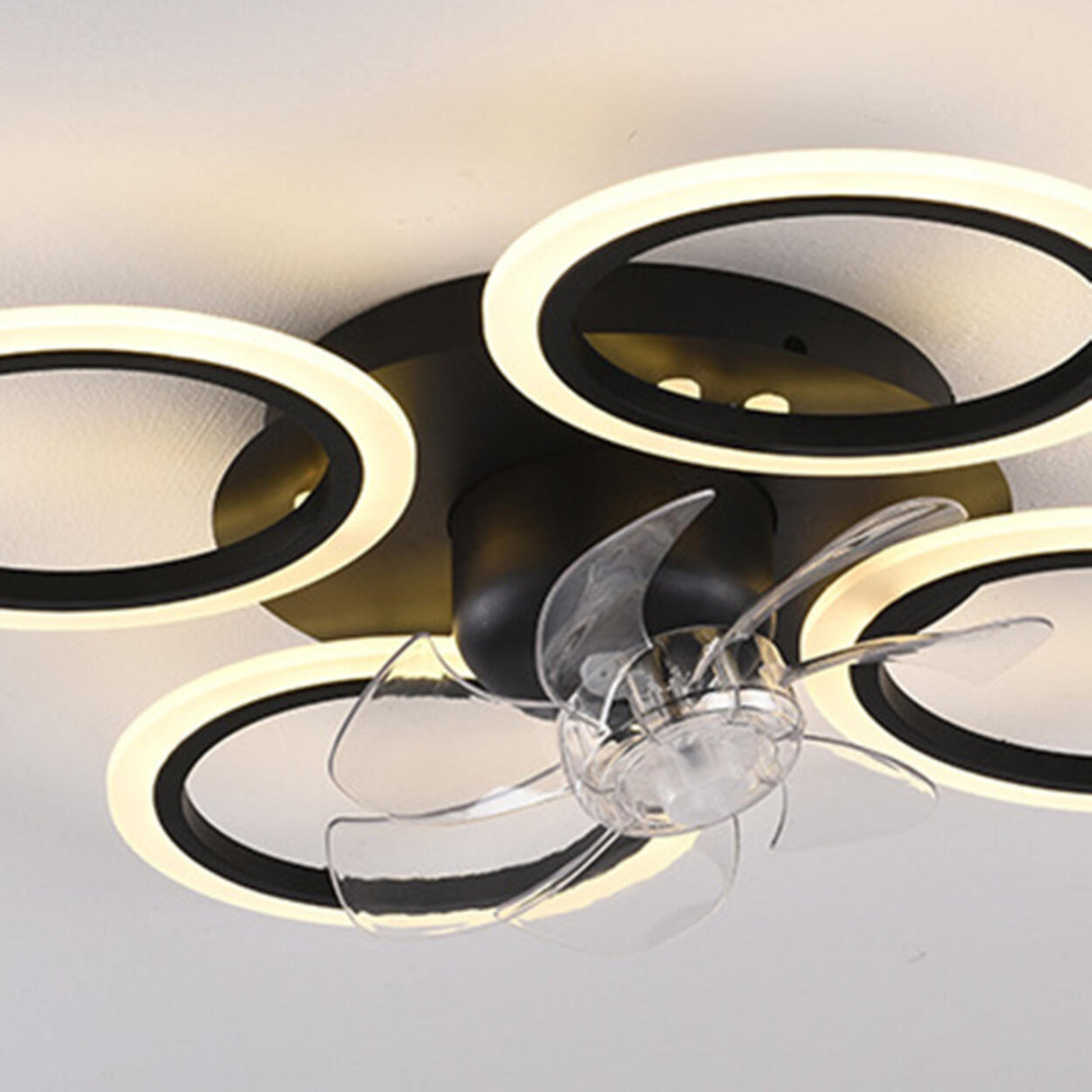 Chic 4 Rings Remote Dimmable Modern Ceiling Fan Light Image - 6