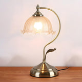 Chic Bell Glass Shade Curved Rope Metal Arm Table Lamp Image - 3