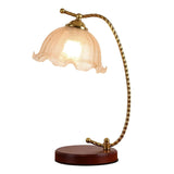 Chic Bell Glass Shade Curved Rope Metal Arm Table Lamp Image - 7