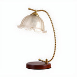 Chic Bell Glass Shade Curved Rope Metal Arm Table Lamp Image - 9