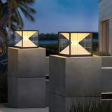 Chic Black Frame Geometric Cube Glass Outdoor Lamp Image - 3