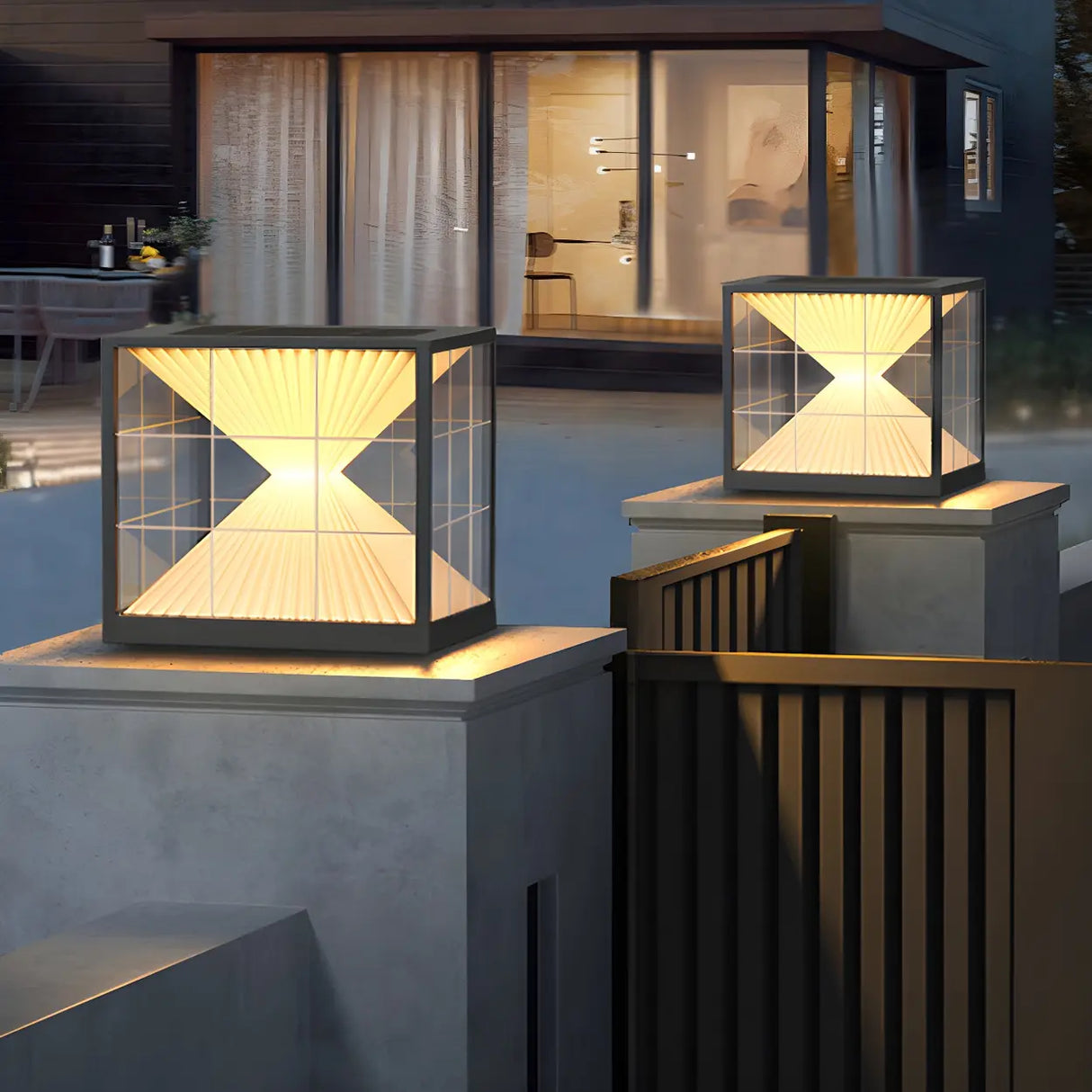 Chic Black Frame Geometric Cube Glass Outdoor Lamp Image - 4