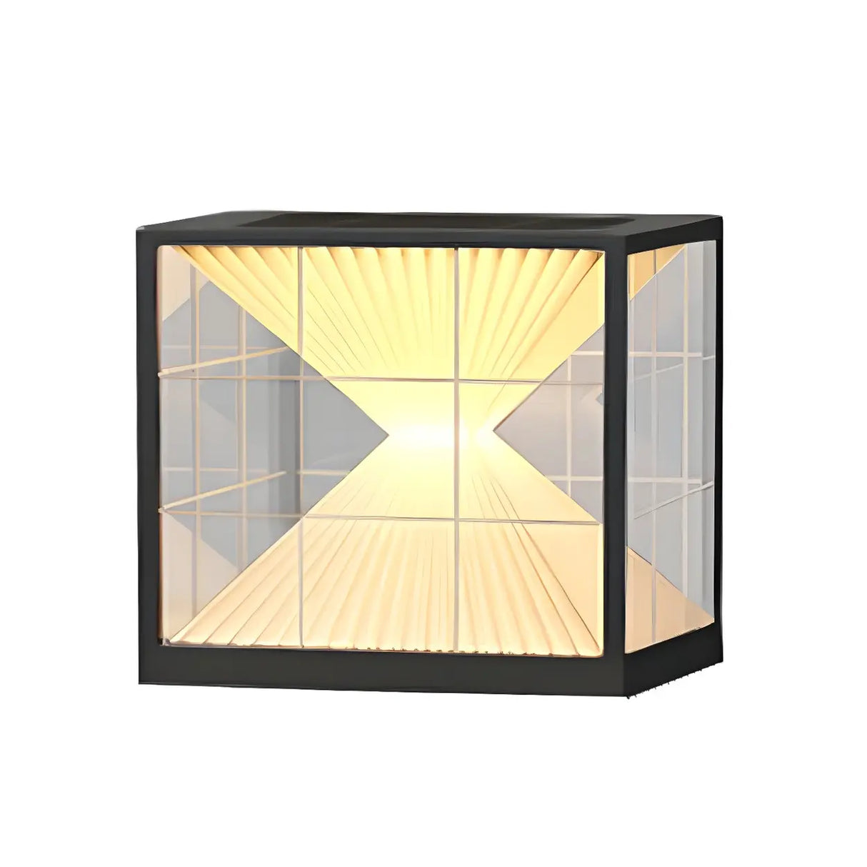 Chic Black Frame Geometric Cube Glass Outdoor Lamp Image - 6