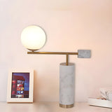 Chic Cylinder Marble Base Glass Orb Bedside Table Lamp Image - 10