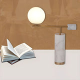 Chic Cylinder Marble Base Glass Orb Bedside Table Lamp Image - 9