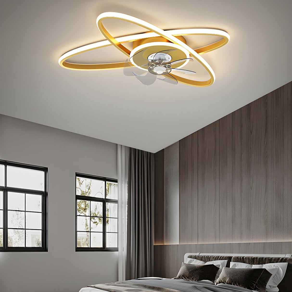 Chic Elegant Dual Oval Ring LED Ceiling Fan with Light Image - 1