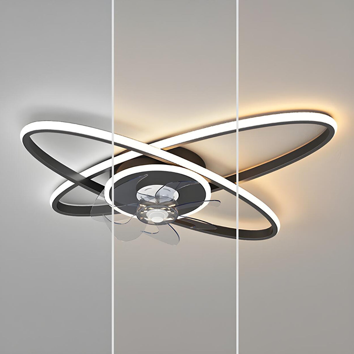 Chic Elegant Dual Oval Ring LED Ceiling Fan with Light Image - 10