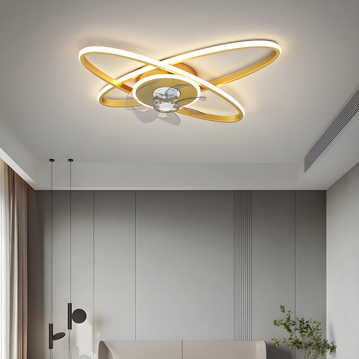 Chic Elegant Dual Oval Ring LED Ceiling Fan with Light Image - 16