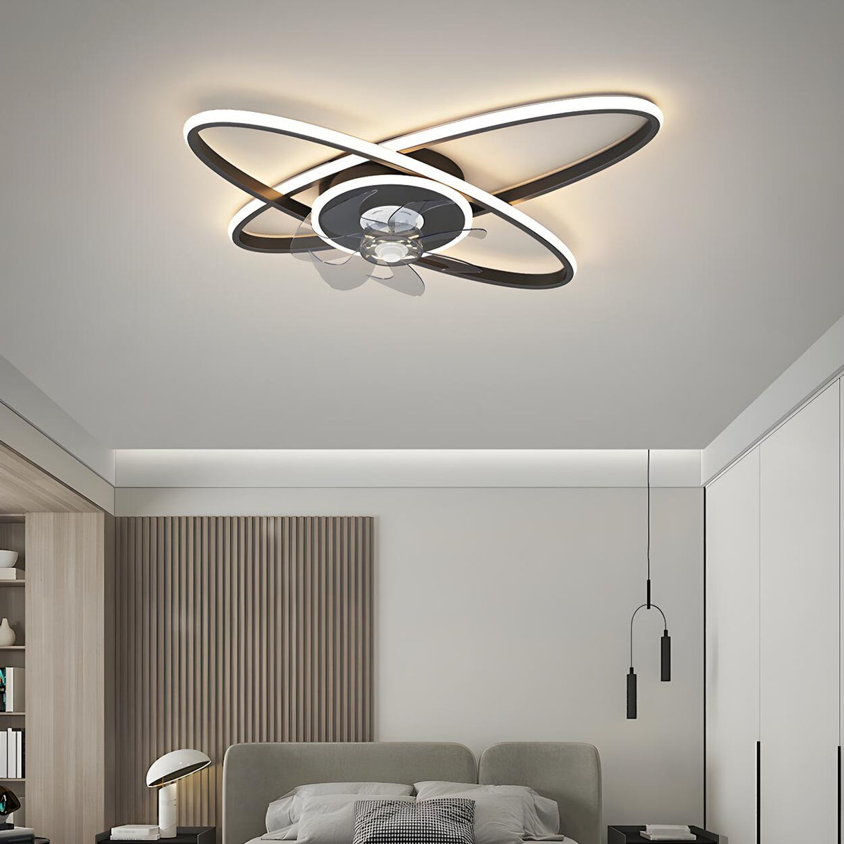 Chic Elegant Dual Oval Ring LED Ceiling Fan with Light Image - 17