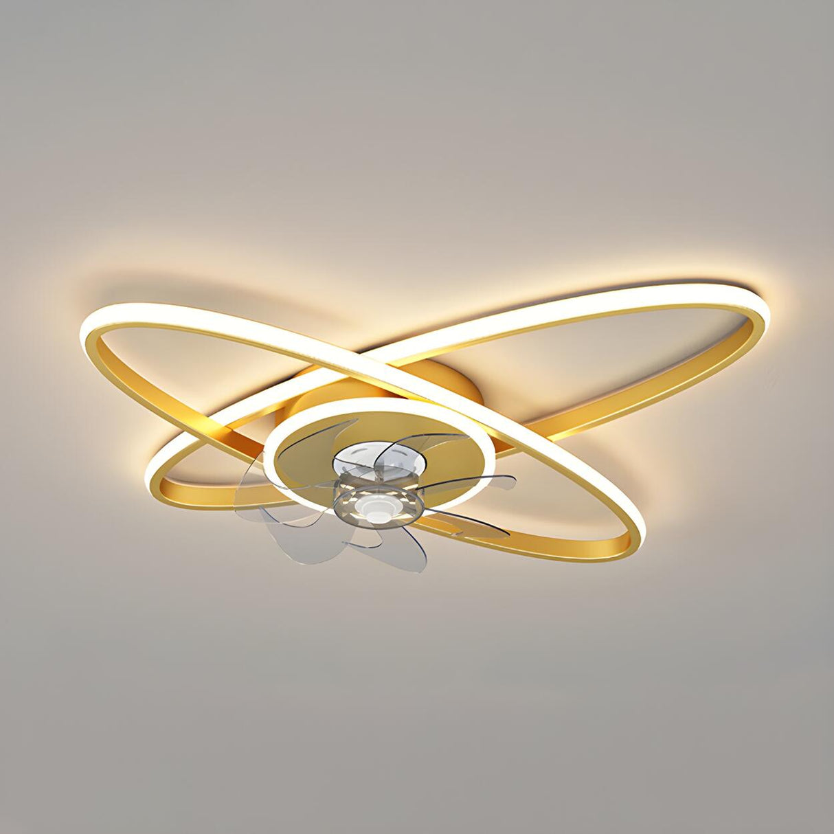 Chic Elegant Dual Oval Ring LED Ceiling Fan with Light Image - 2