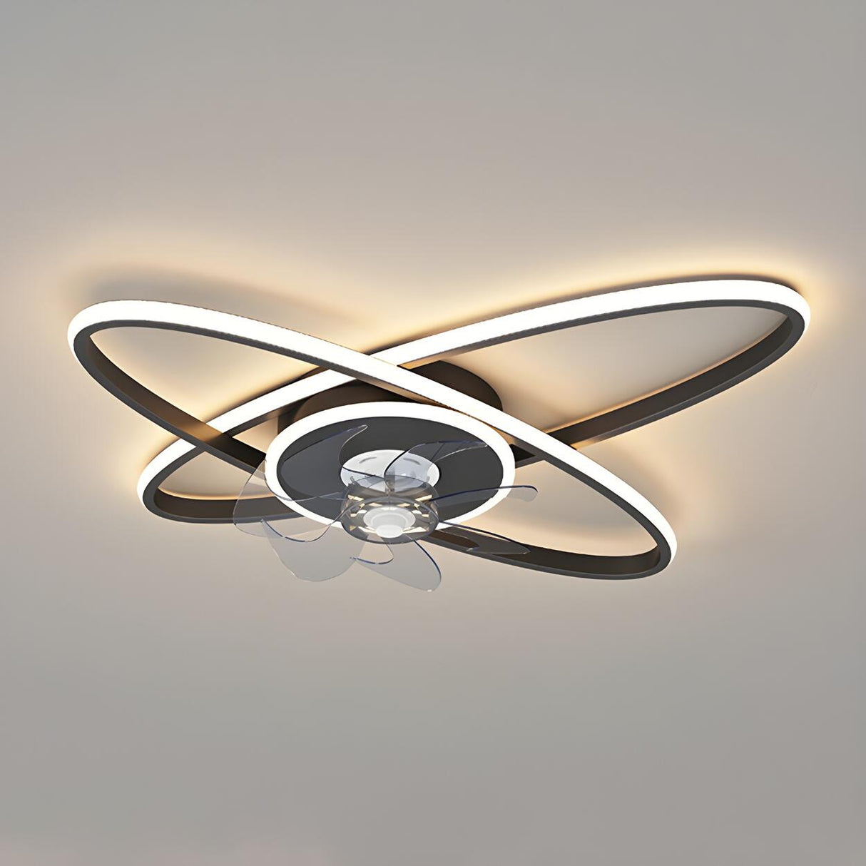 Chic Elegant Dual Oval Ring LED Ceiling Fan with Light Image - 3