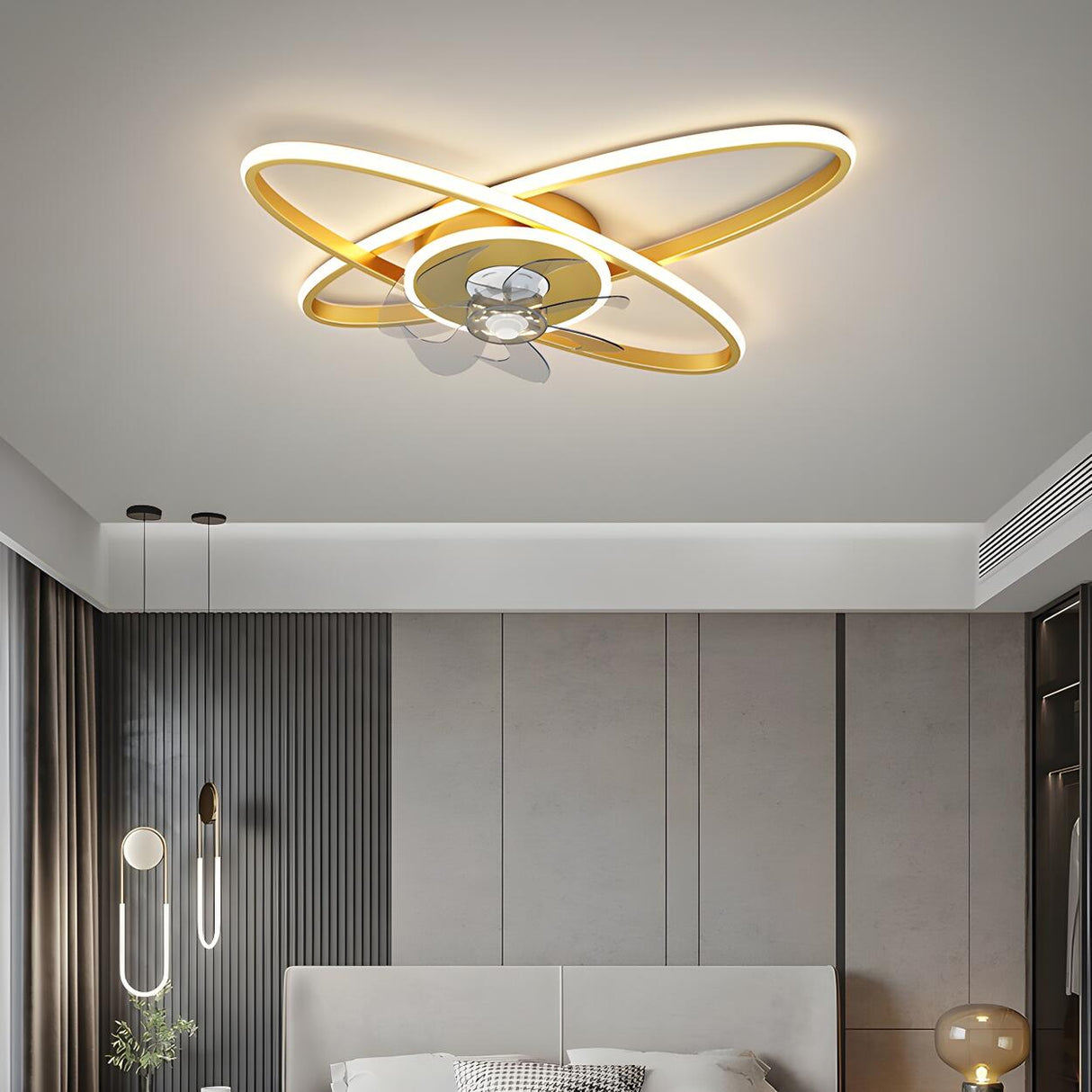 Chic Elegant Dual Oval Ring LED Ceiling Fan with Light Image - 4