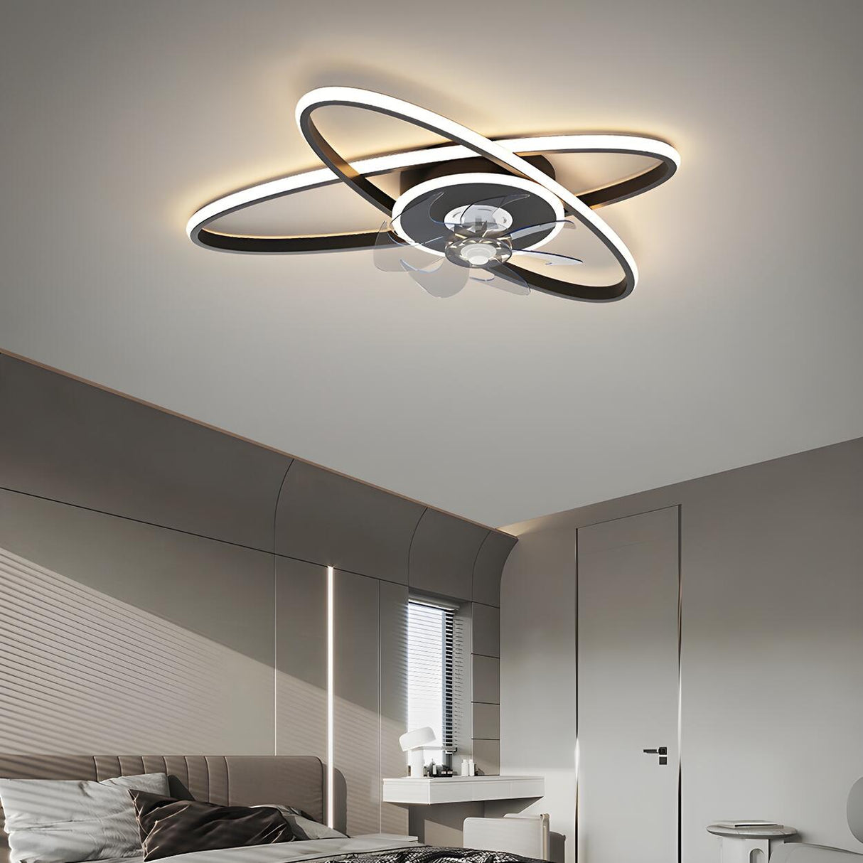 Chic Elegant Dual Oval Ring LED Ceiling Fan with Light Image - 5