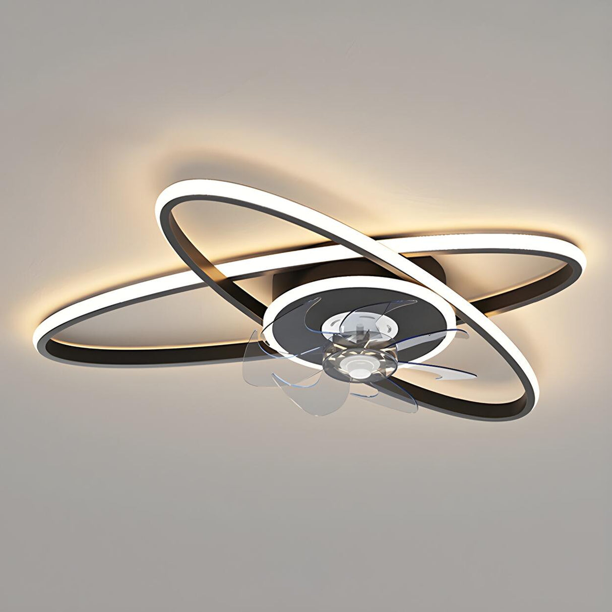 Chic Elegant Dual Oval Ring LED Ceiling Fan with Light Image - 8