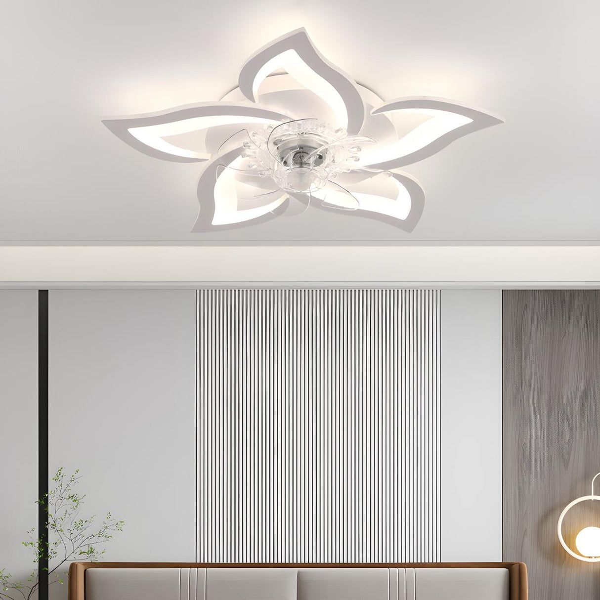 Chic Elegant Flower Flush Mount Ceiling Fan with Light Image - 11