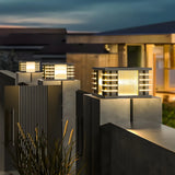 Chic Elegant Outdoor Rectangle Metal LED Pillar Lamp Image - 1