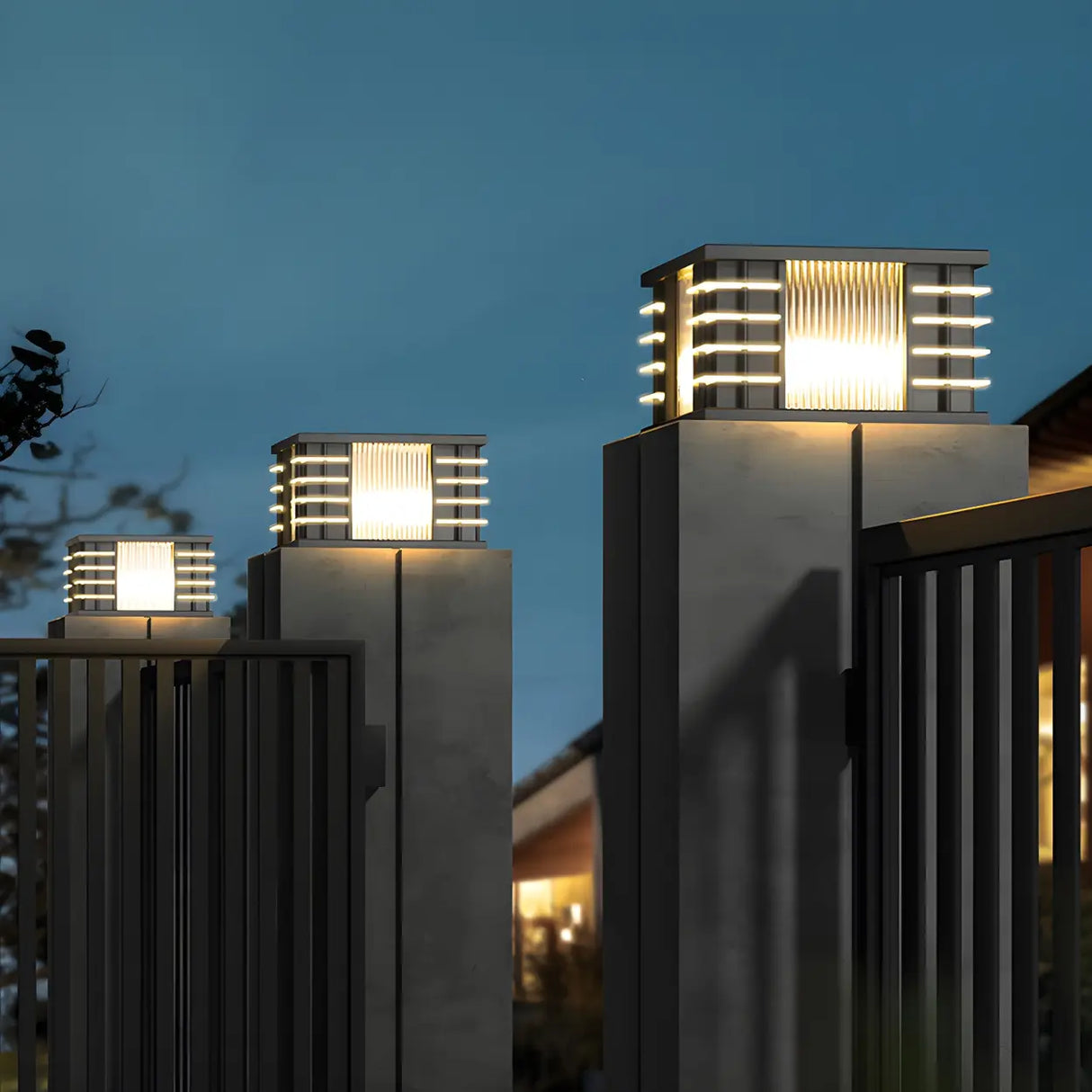 Chic Elegant Outdoor Rectangle Metal LED Pillar Lamp Image - 4