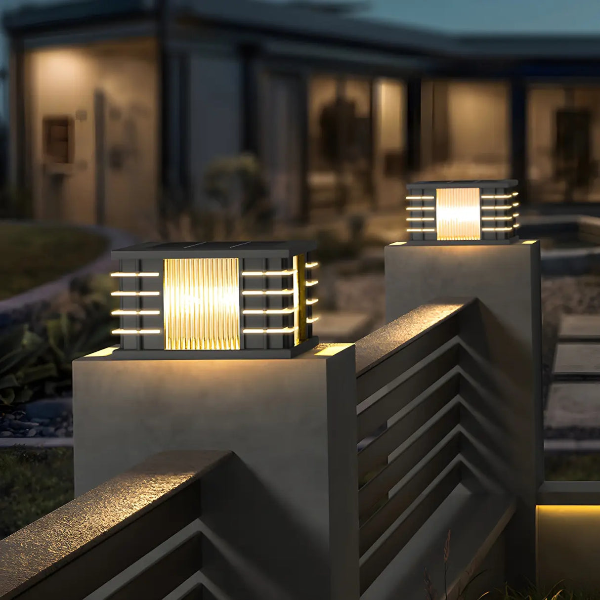 Chic Elegant Outdoor Rectangle Metal LED Pillar Lamp Image - 5