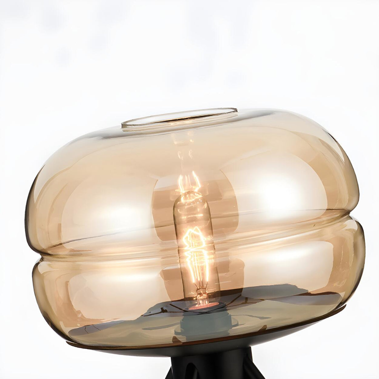 Chic Glass Dome Lampshade Black Stand Base Table Lamp Image - 4