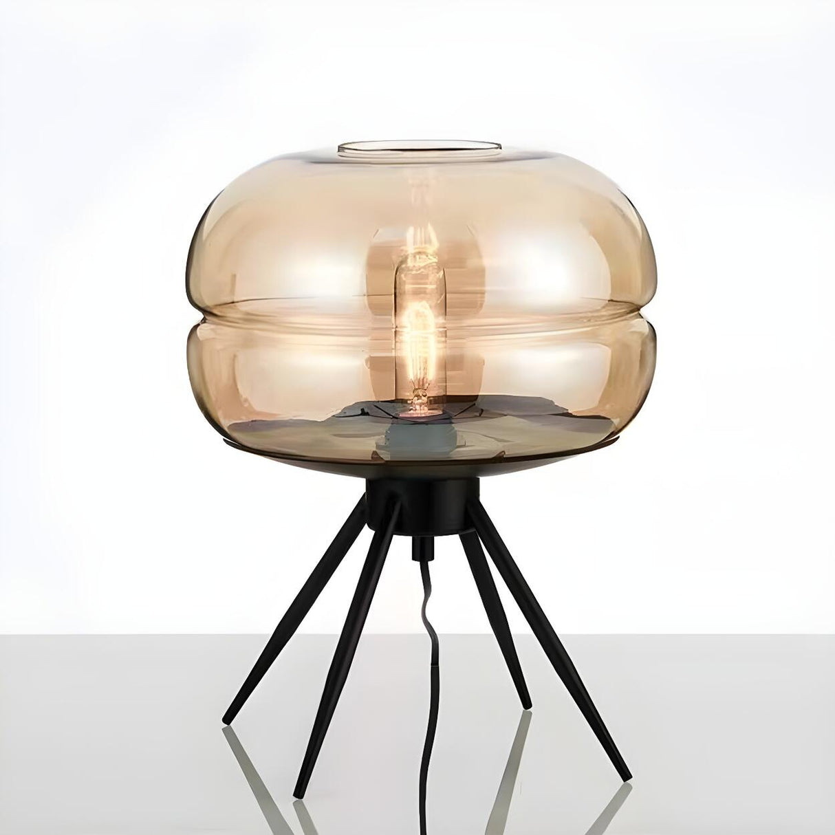 Chic Glass Dome Lampshade Black Stand Base Table Lamp Image - 7