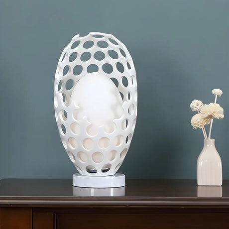 Chic Hollow Egg Shape White Glass Decor Table Lamp Image - 1