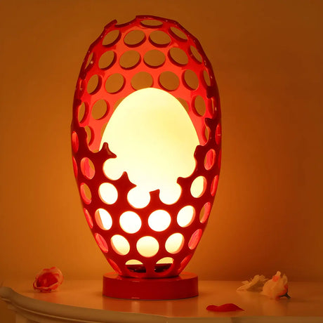 Chic Hollow Egg Shape White Glass Decor Table Lamp Image - 2