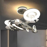 Chic Kids Room Grey Airplane Modern Ceiling Fan Light Image - 1