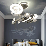 Chic Kids Room Grey Airplane Modern Ceiling Fan Light Image - 3