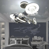 Chic Kids Room Grey Airplane Modern Ceiling Fan Light Image - 4