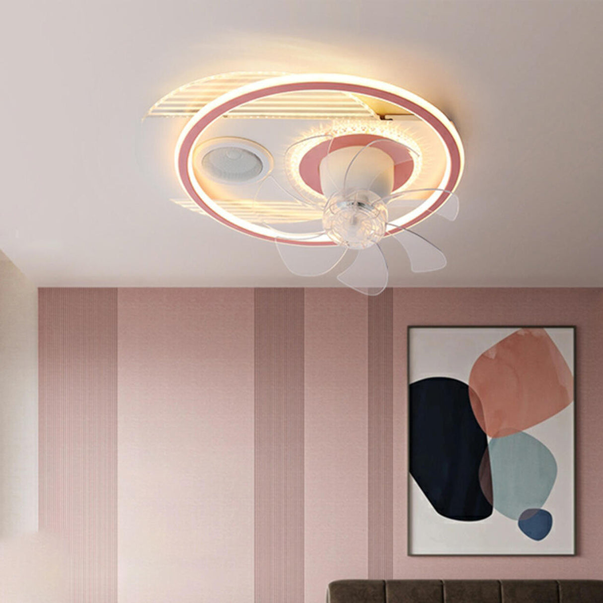 Chic Modern Round 7-Blade Ceiling Fan with LED Light Image - 4