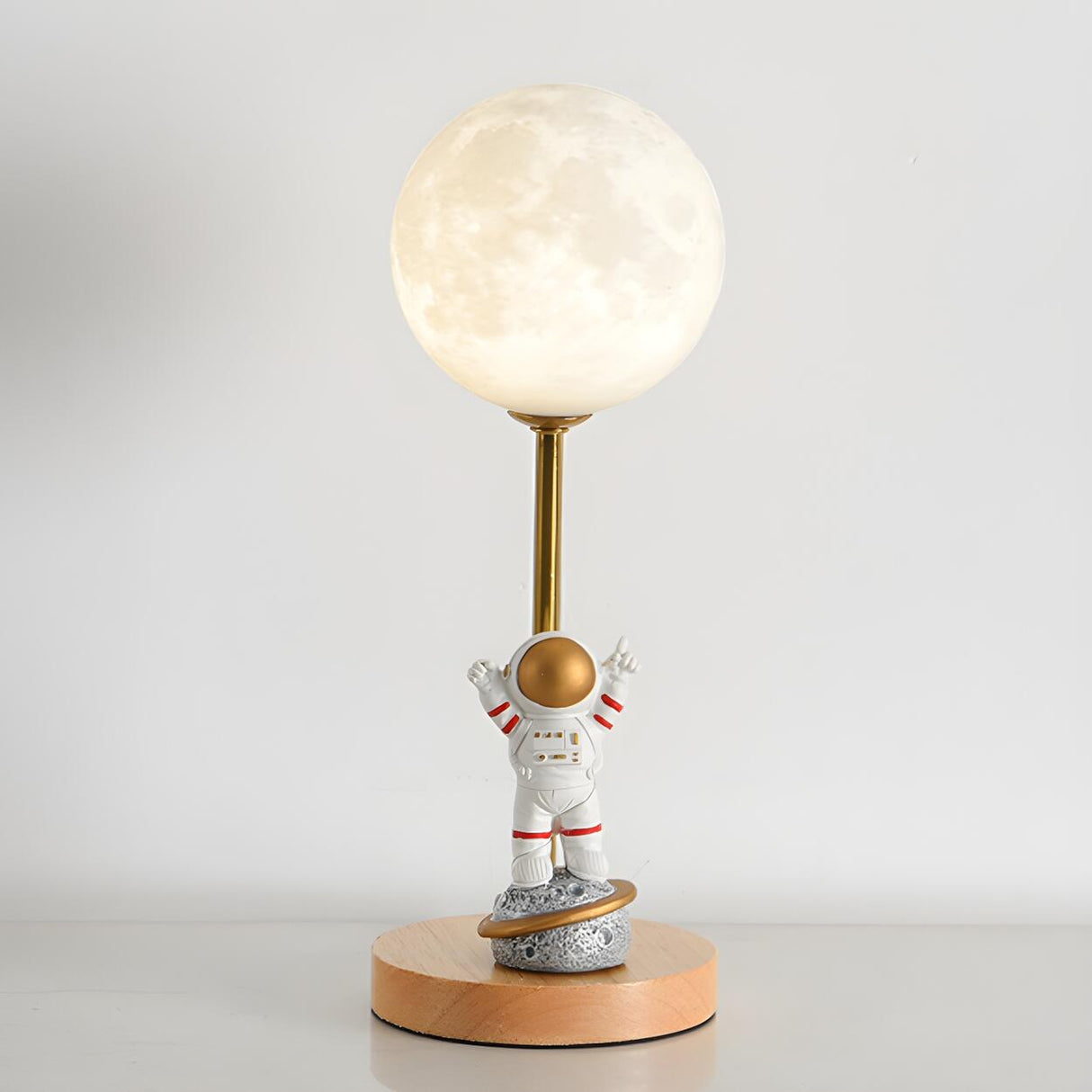 Chic Moon Globe Wooden Bedside Lamp with Rocker Switch Image - 12