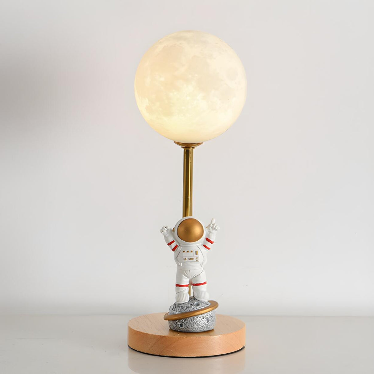 Chic Moon Globe Wooden Bedside Lamp with Rocker Switch Image - 13