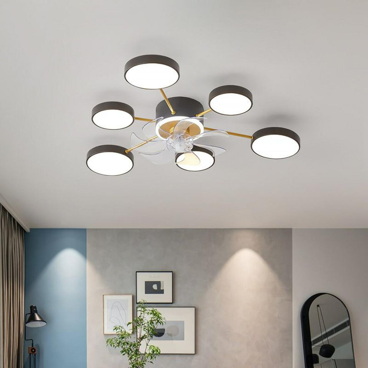 Chic Multi-Light Starburst Ceiling Fan with LED Lights Image - 1