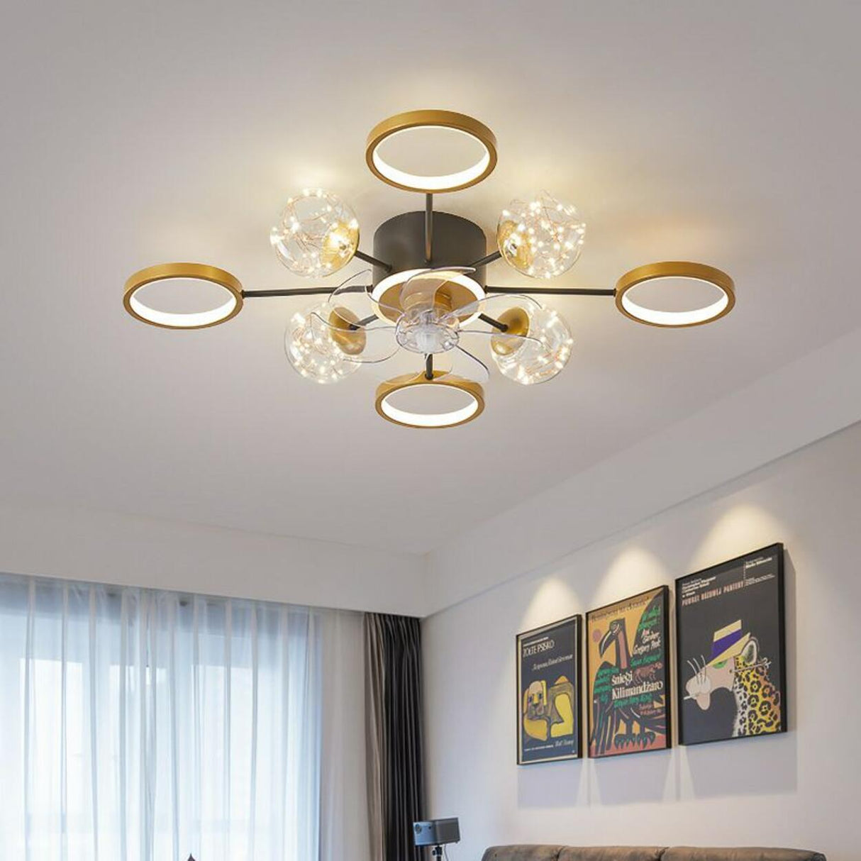 Chic Multi-Light Starburst Ceiling Fan with LED Lights Image - 4