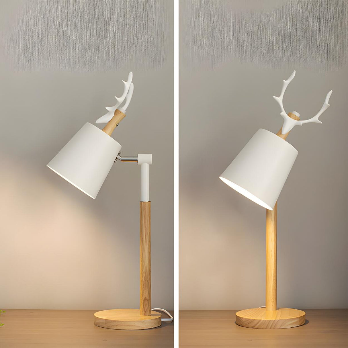 Chic Nordic Antler Barrel Shade Wooden Base Table Lamp Image - 11