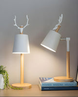 Chic Nordic Antler Barrel Shade Wooden Base Table Lamp Image - 13