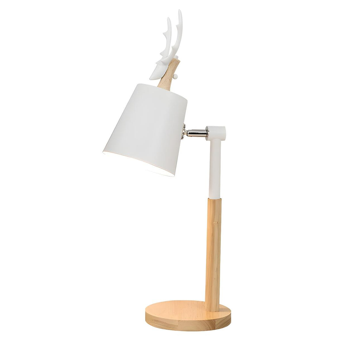 Chic Nordic Antler Barrel Shade Wooden Base Table Lamp Image - 7