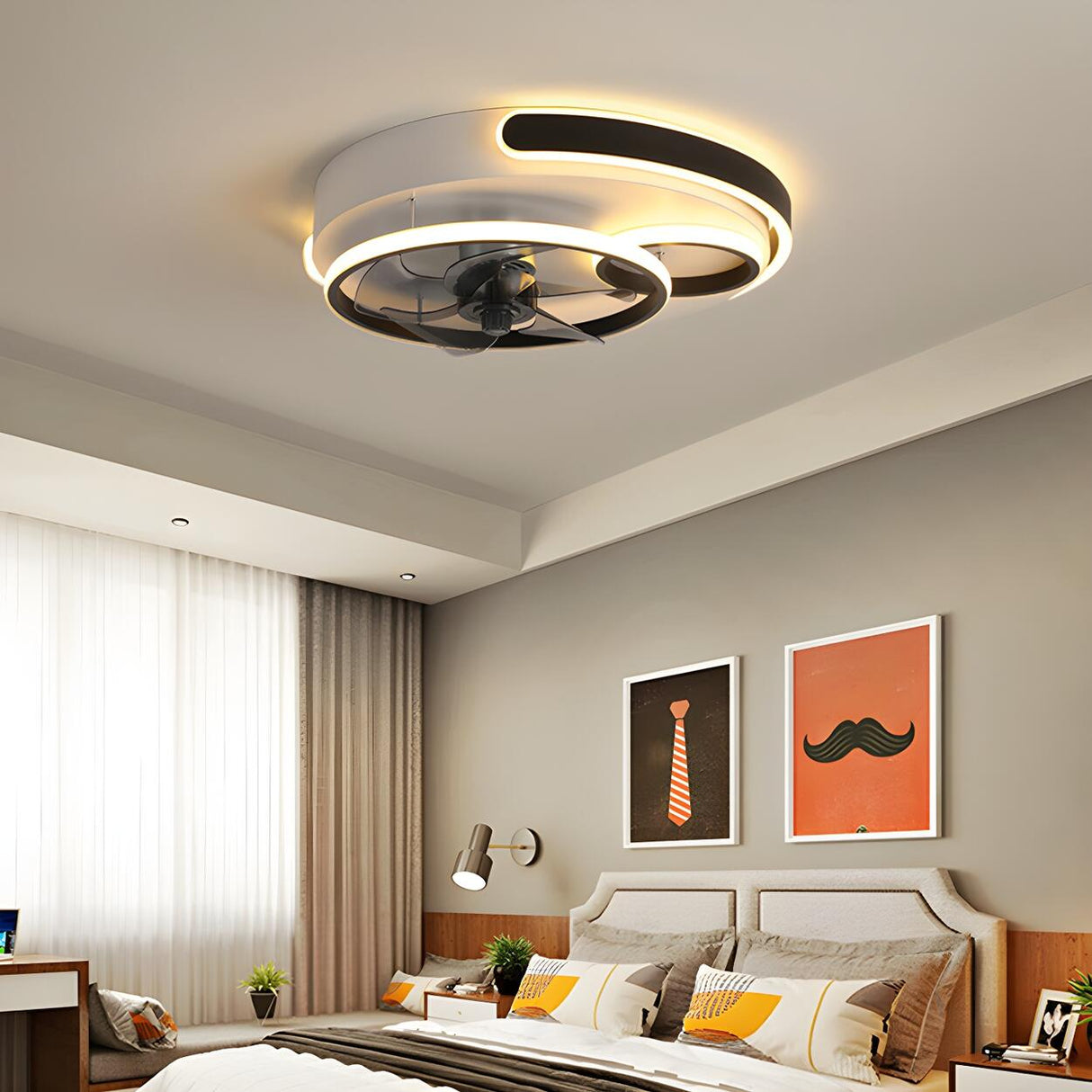 Chic Nordic Gold Circle LED Ceiling Fan with LED Light Image - 2