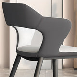 Chic Open Curved Back Faux Leather Armrest Dining Chair Image - 18