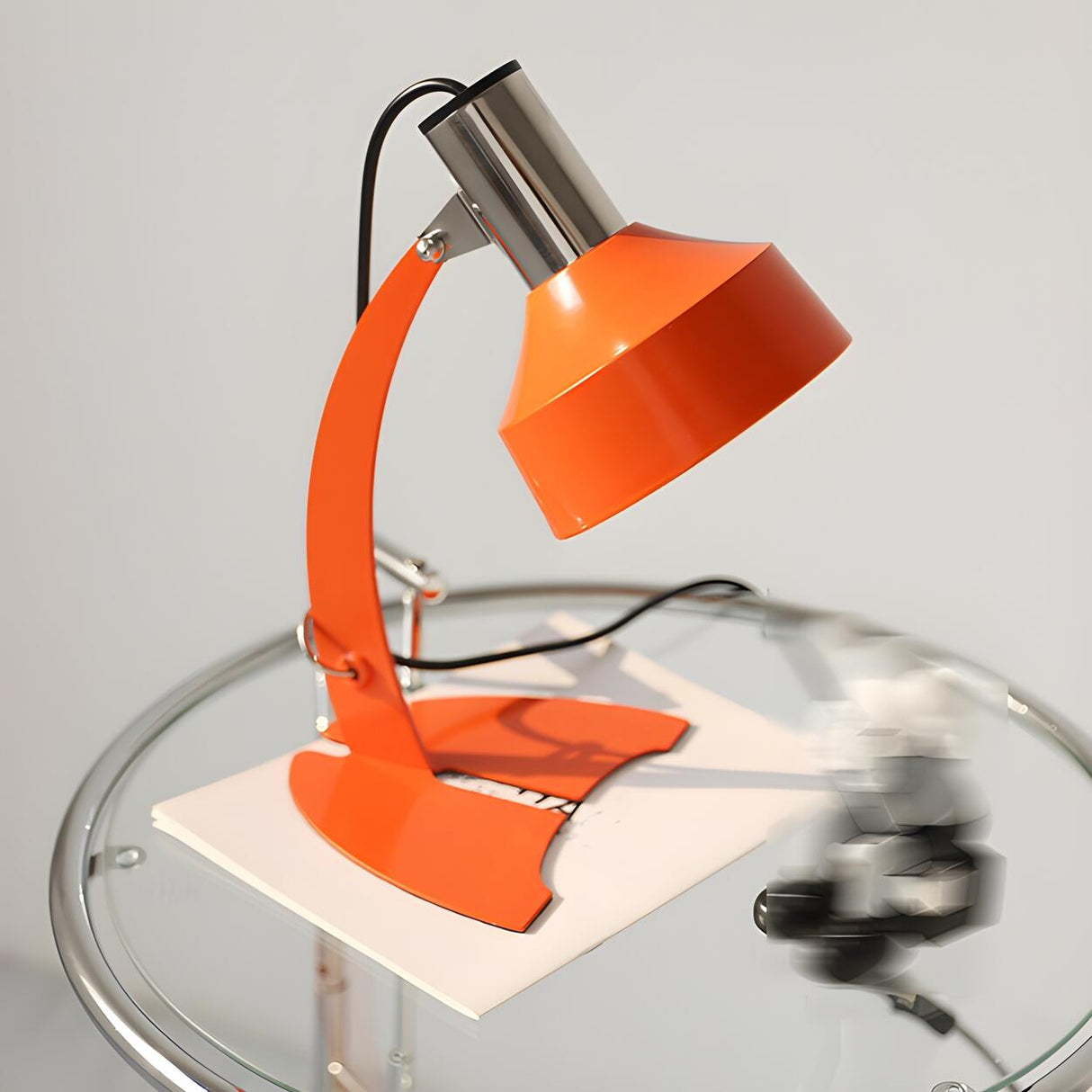 Chic Orange Cone Shade Curved Arm Metal Table Lamp Image - 15